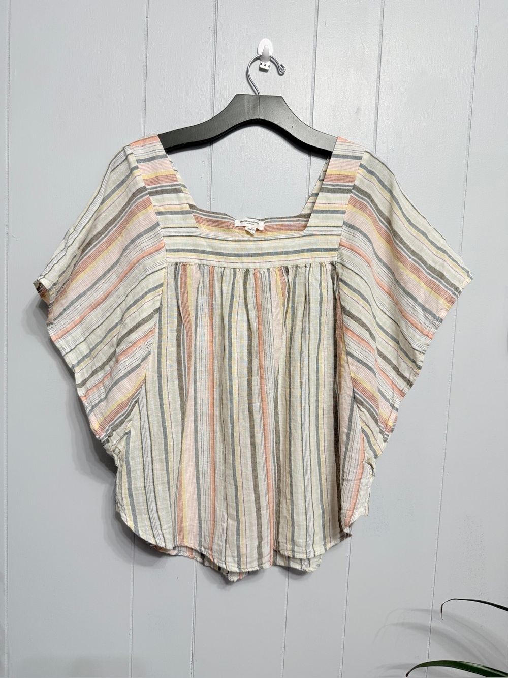 #17)  Striped Square-Neck Flutter Sleeve Top in Multi-Color